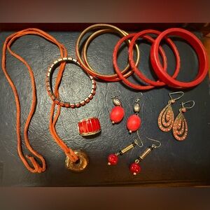 Red/Orange Bracelets, Earrings, Necklace, Ring Jewelry Assortment!